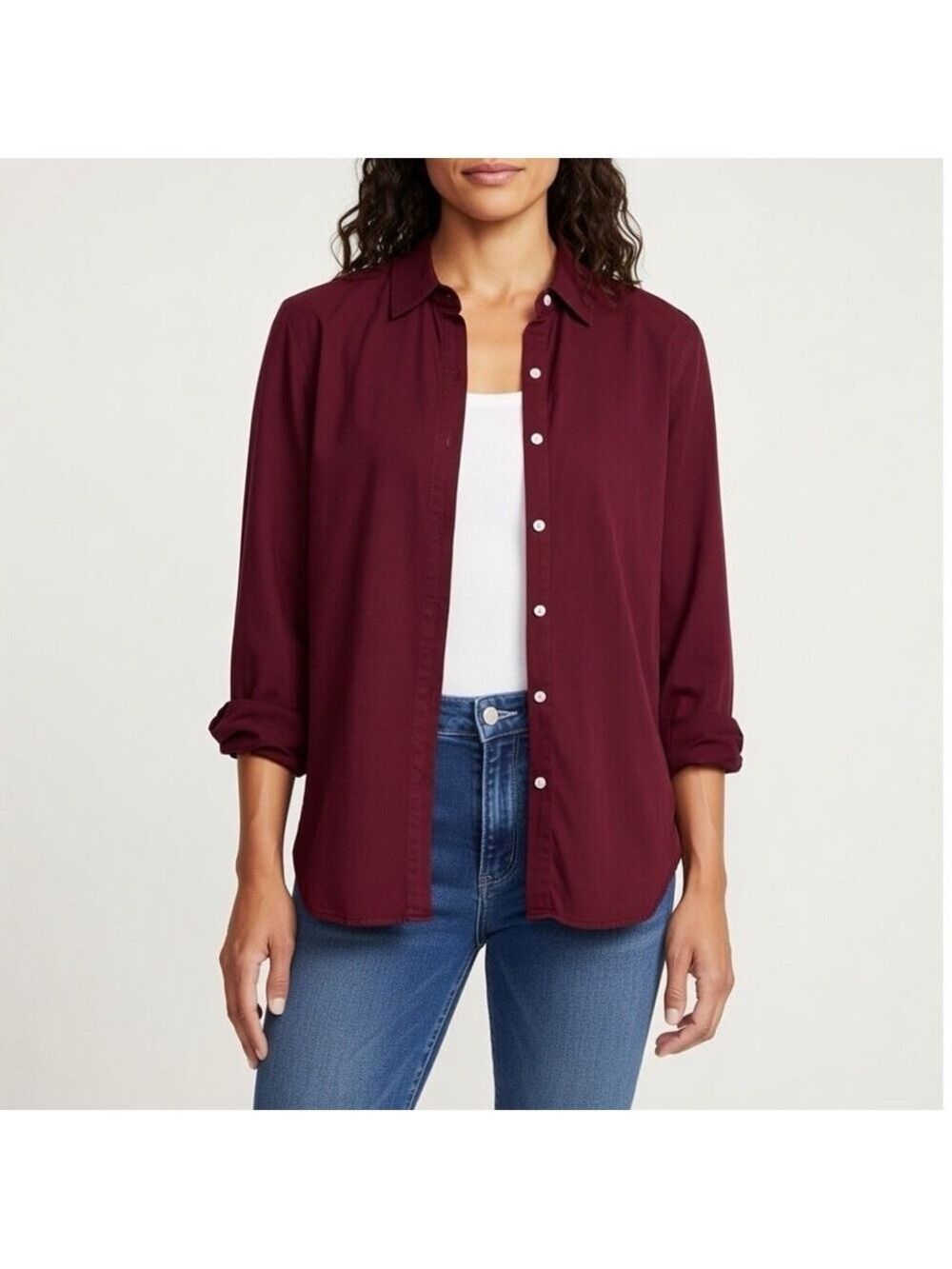 Maeve by Anthropologie Burgundy Button-Down Classic Relaxed Fit Shirt Size XS
